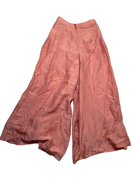 Pants - Women's Wide Leg Pants Light Pink Lined Zip Side Linen Feel High Waist Boho
